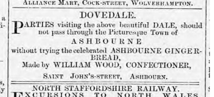 Newspaper Advertisement for Ashbourne Gingerbread circa 1860